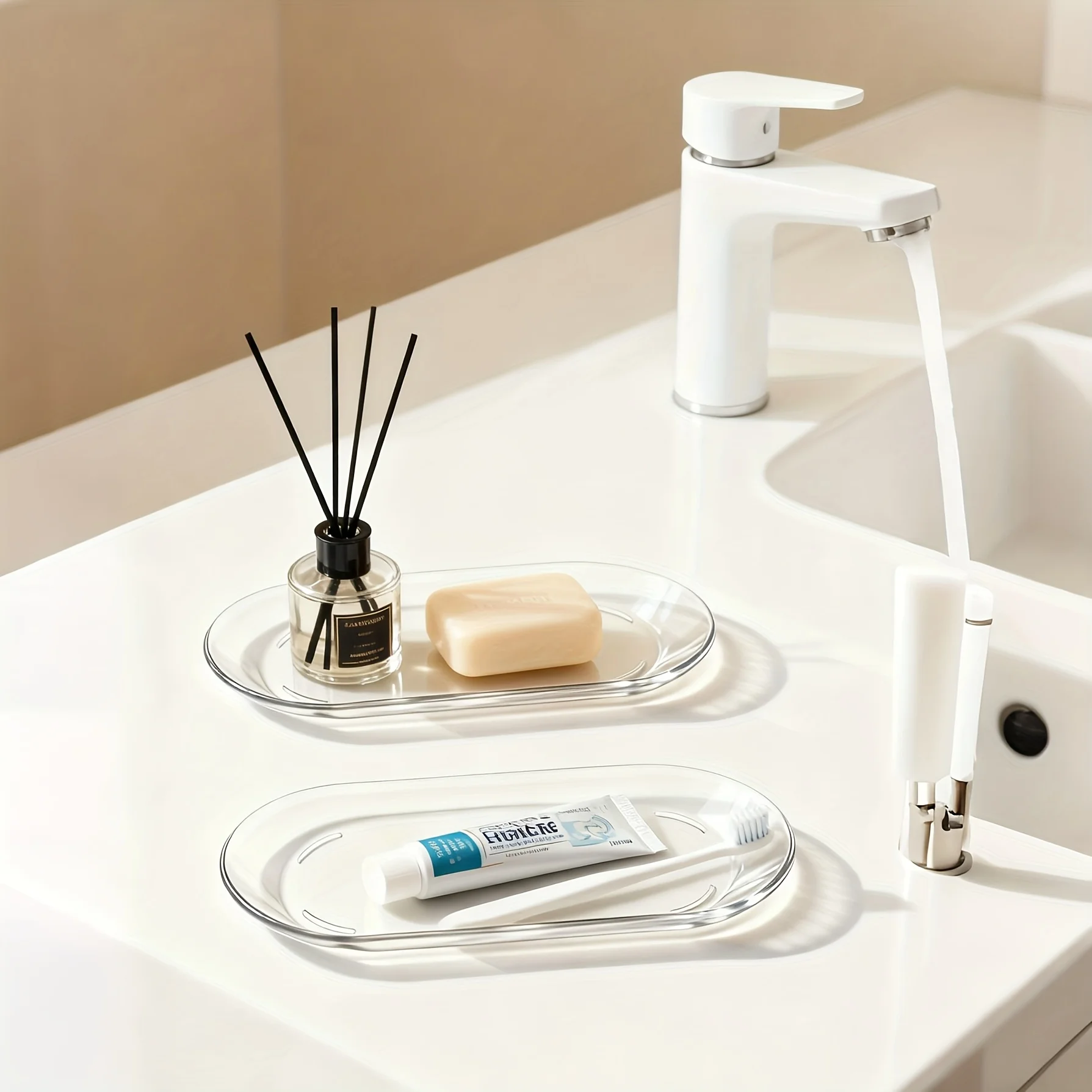 

1pcs Bathroom Vanity Perfume Tray Oval Soap Dish For The Countertop Transparent Kitchen Sink Storage Rack