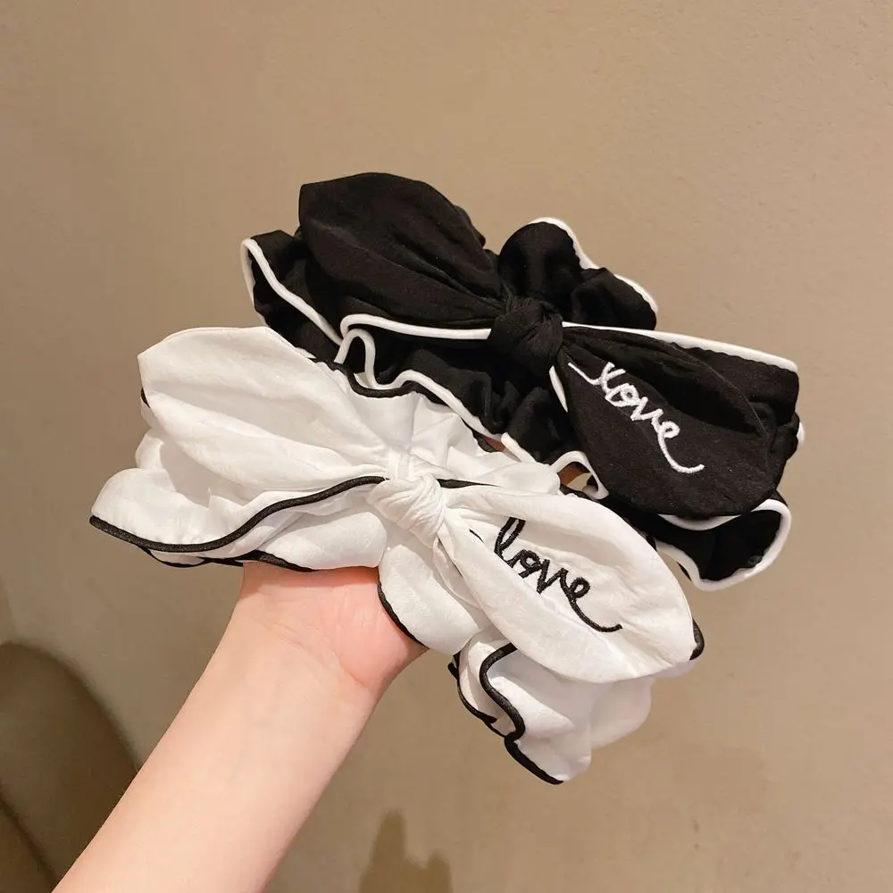 Elastic Cute Cloth Ear Embroidered Letter Shower Bow Hairband Fabric Headband Korean Style Headdress Female Hair band