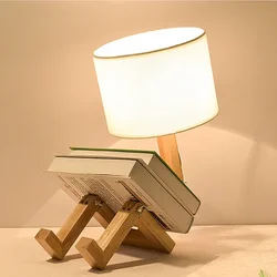 Creative Table Lamp Wooden Robot Shape LED Nordic Art Desk Lights/ Eye Protection Reading&Bedroom Desktop Night Light Home Decor