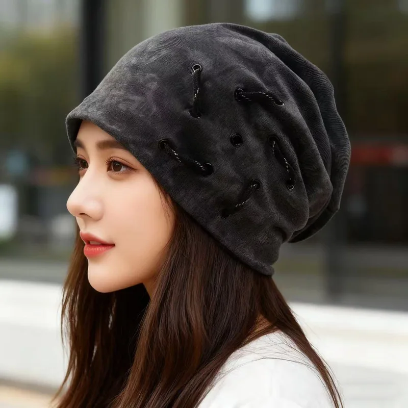 

Retro Wasteland Wind Pile Hat Women's Spring and Autumn Versatile Face Small Cold Hat Big Head Circumference Loose Bag Head Hat