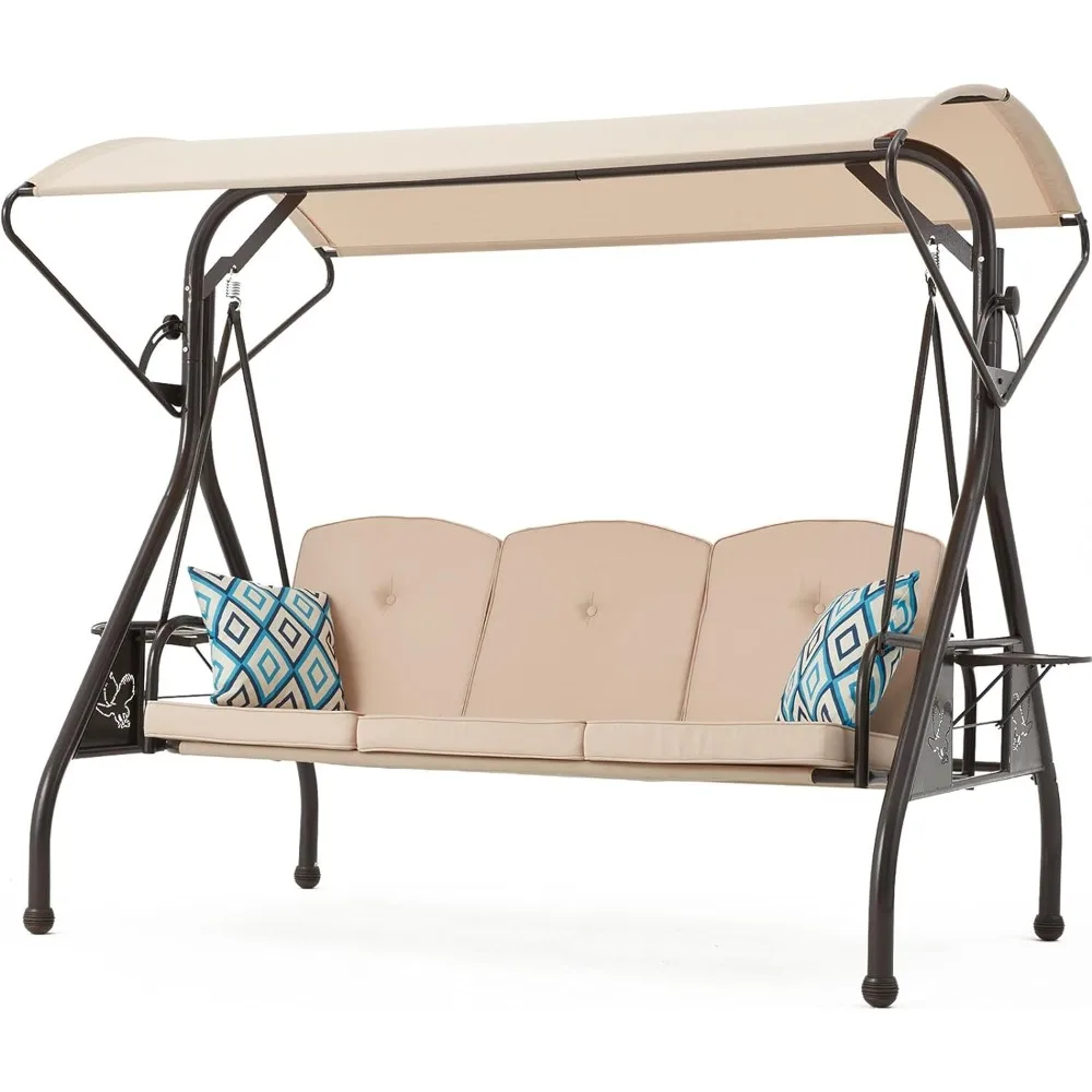 

3-Seat Outdoor Porch Swing with Stand, Patio Swing with Canopy