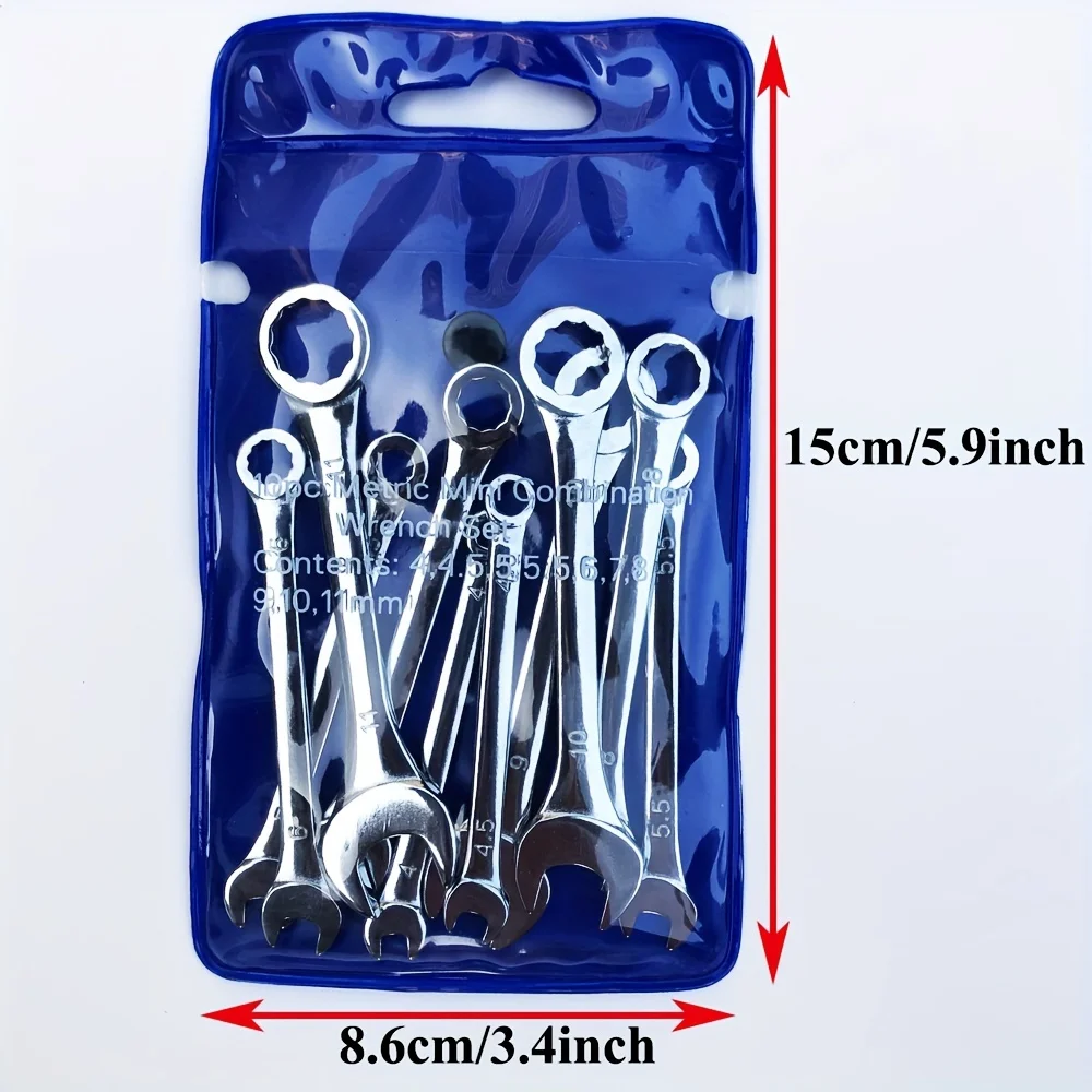 10 Pcs Open End and Box End Standard Combination Wrench Spanner for Assembling Furniture Small Equipment