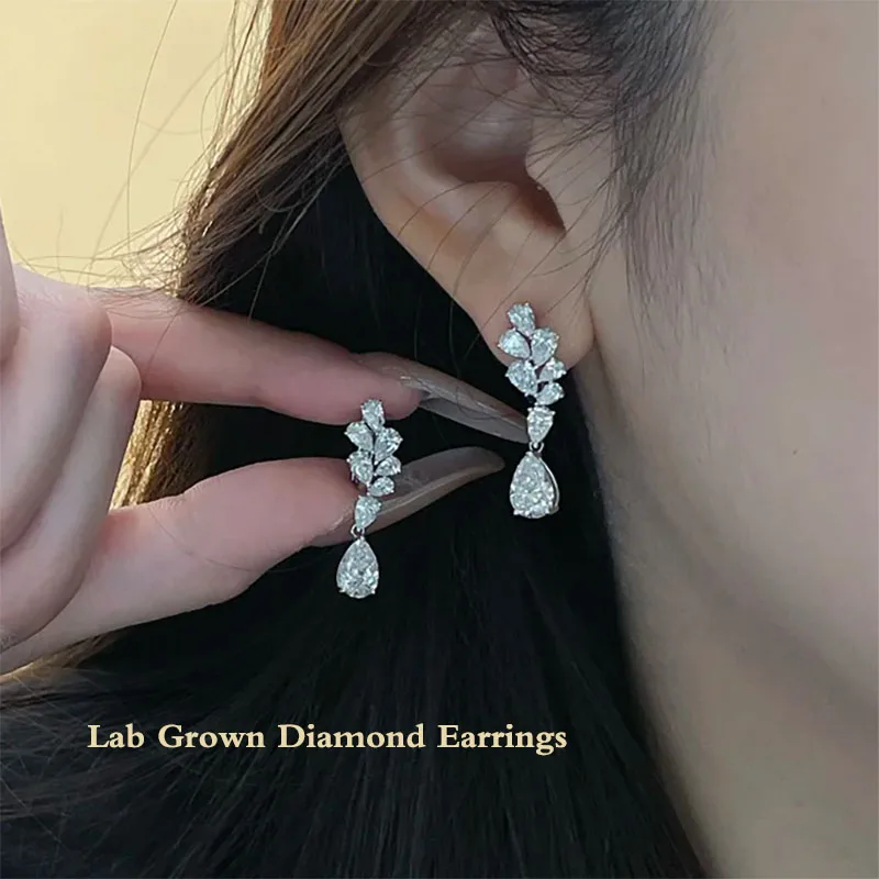 Platinum 950 IGI Certificate Hinged back Pear Earrings Total 4Ctw EF VS-VVS Pear Cut CVD HPHT Lab Grown Diamond Earrings