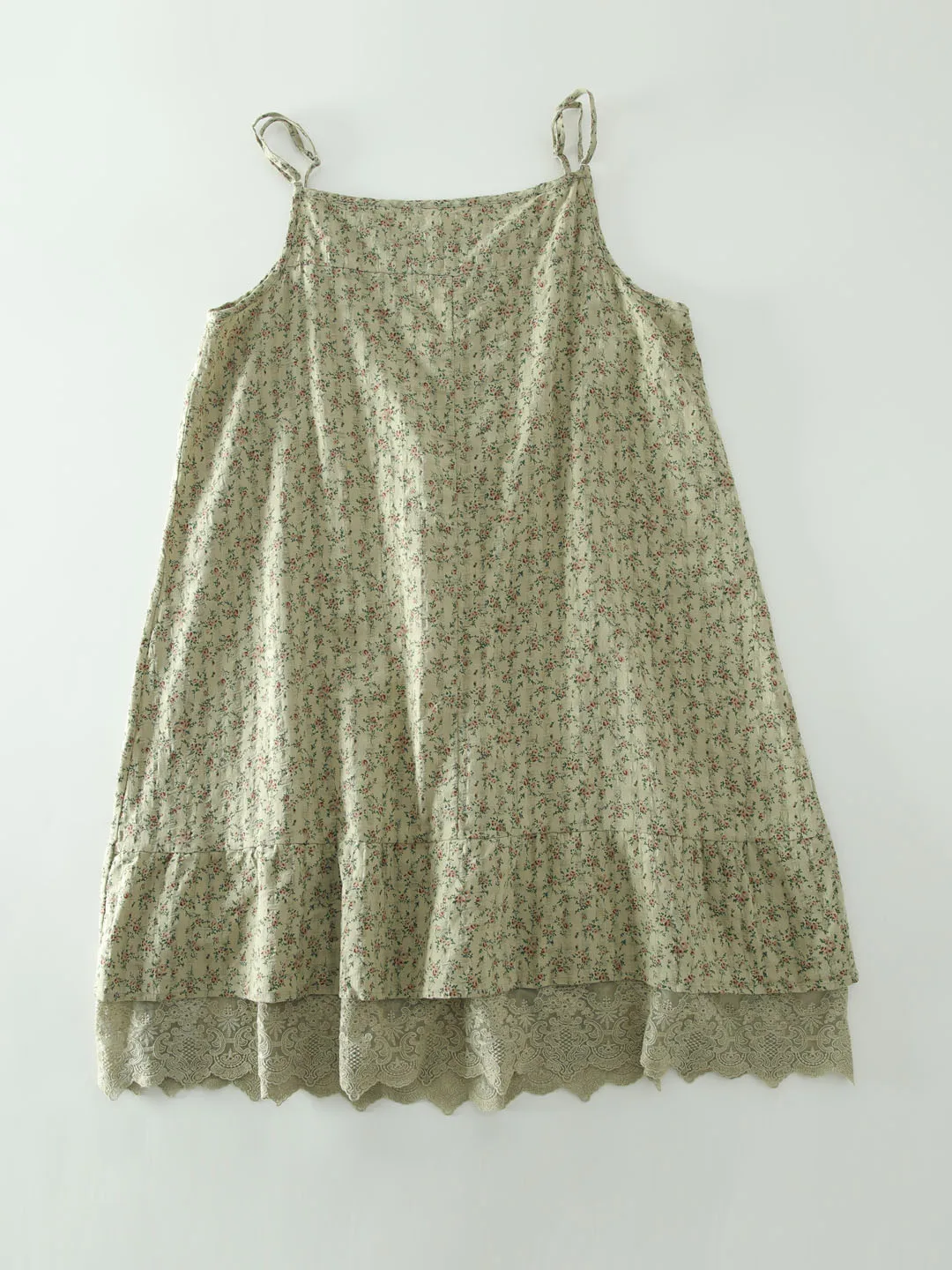 Vestido de Aodão com Estampa Floral Doce e Fresca, Alças com Babados, Estilo Versátil para Camadas, Detalhe em Renda para P...