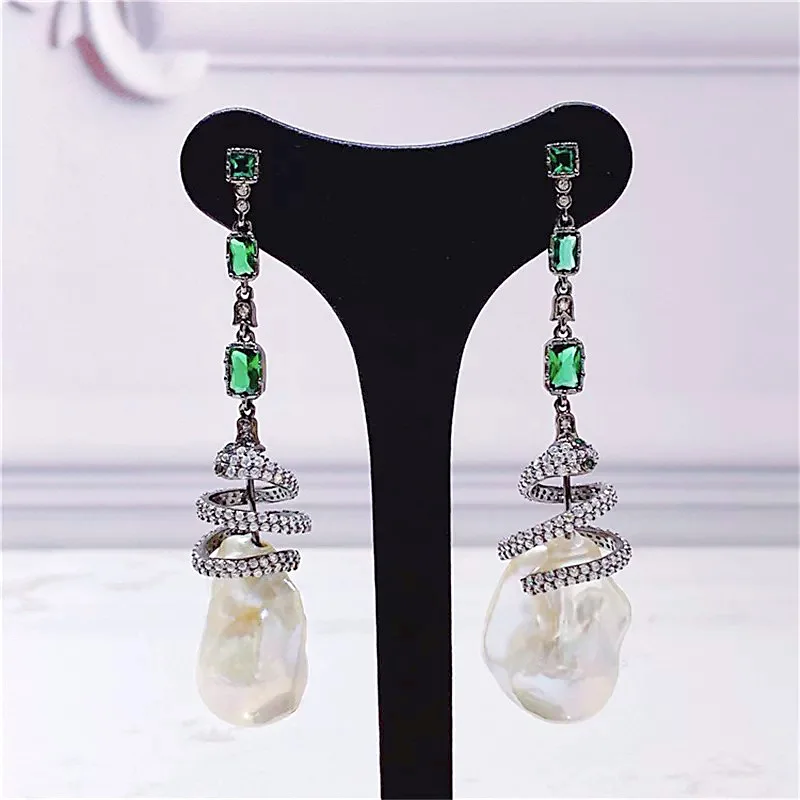 ZOCA Fashion Natural Baroque Pearl Earrings 925 Sterling Silver Snake Black White Plated Women's Fine Jewelry Gift Party Wedding