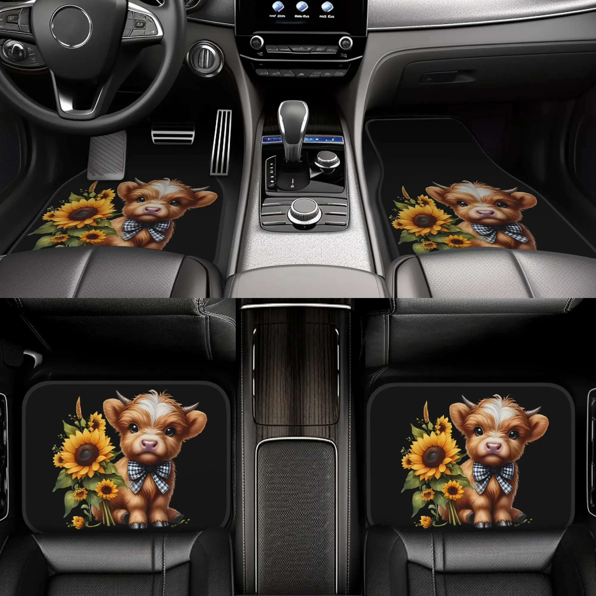 4pcs Plaid Bow Calf Car Floor Mats Stylish Easy To Clean, Universal Fit For All Vehicle Models, Durable Long Lasting Protection
