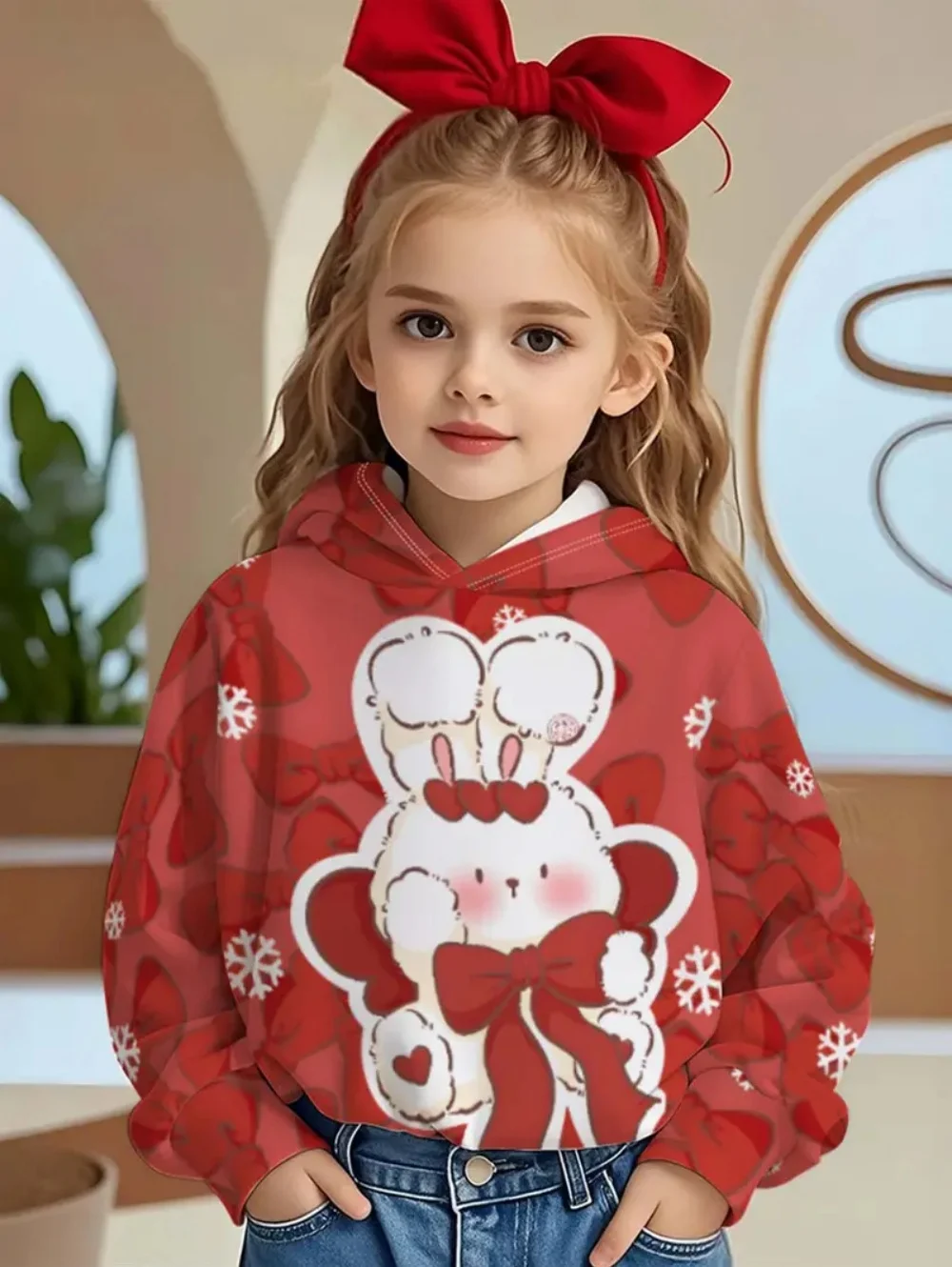 

Одежда для девочек с кроликом, осенние повседневные детские толстовки с милым животным принтом, свободный топ для девочек, уличная удобная детская одежда