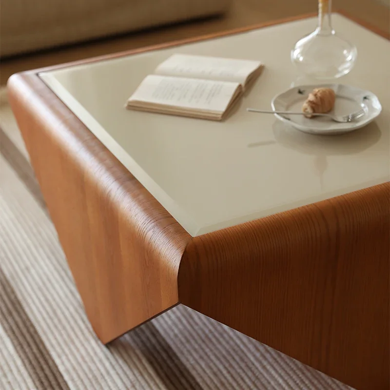 โต๊ะกาแฟสไตล์มิวเซียม สำหรับห้องนั่งเล่น ใช้ในบ้าน อพาร์ทเมนต์ขนาดเล็ก โต๊ะเล็ก ขอบเรียบง่าย สไตล์มินิมอล ทำจากกระจก วางข้างโซฟา