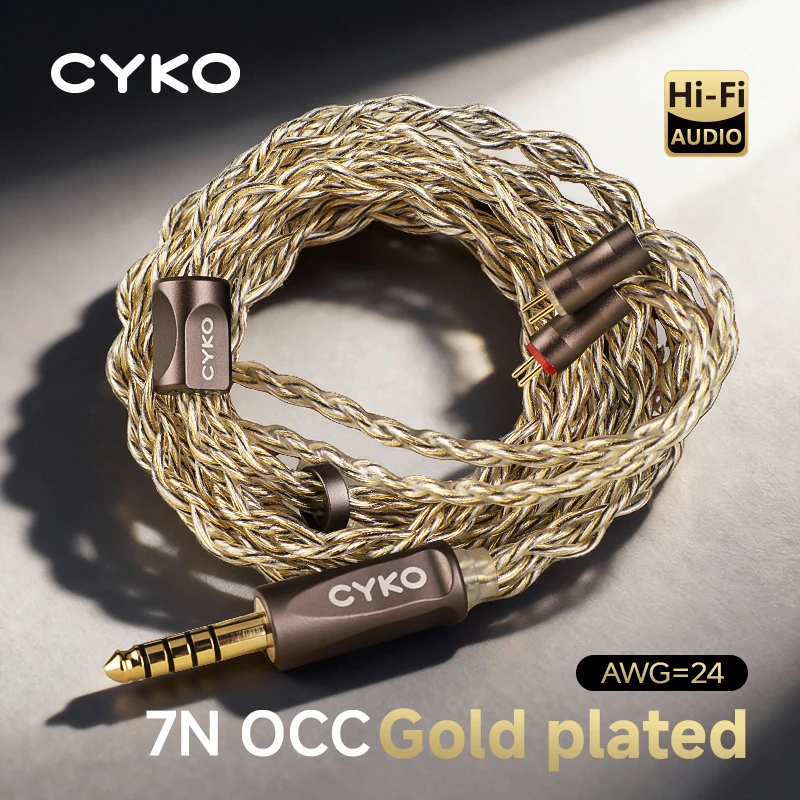 CYKO HIFI 4 Core 7N OCC Silver Gold plating Balance Upgrade Earphone Cable 3.5mm/4.4mm MMCX/0.78 2pin IEM Audio  Cables