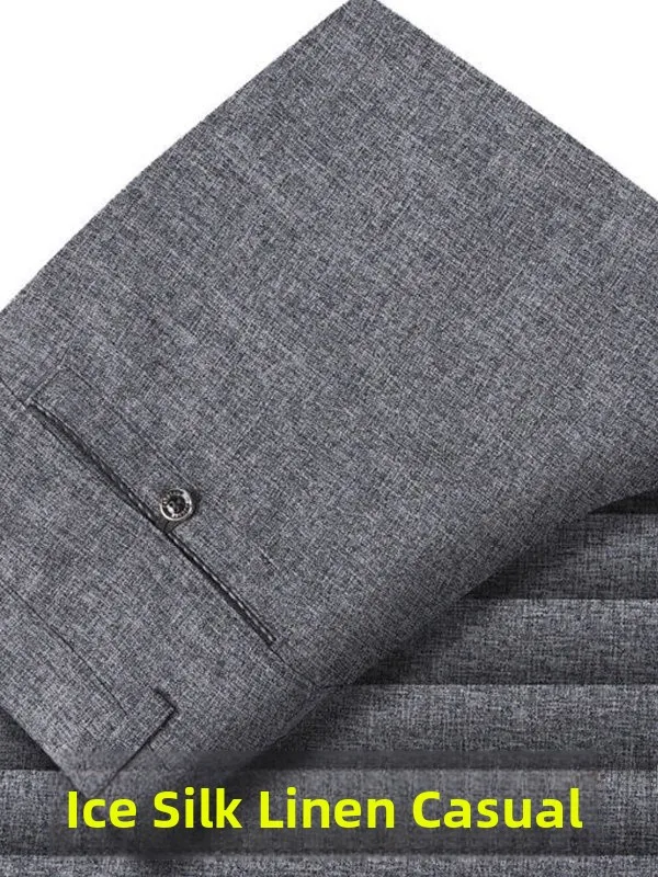 

Lightweight Cotton Linen Men's Casual Pants Summer Loose Fit Work Trousers Straight Leg Zipper Fly Wear Resistant Youth Sle