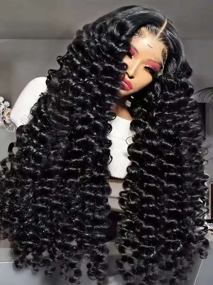 Brazilian Remy Human Hair Loose Deep Water Curly Lace Front Wig 13x6 HD Transparent Lace Frontal, Oversize 30 To 40 Inch Voluminous Curly Wigs For Ladies Daily Party