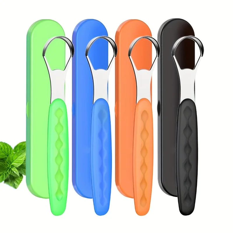 1Pc Portable Case Stainless Steel Tongue Cleaner Color Tongue Scraper Bad Breath Mouth Cleaner Board Dentisty Oral Hygiene Care