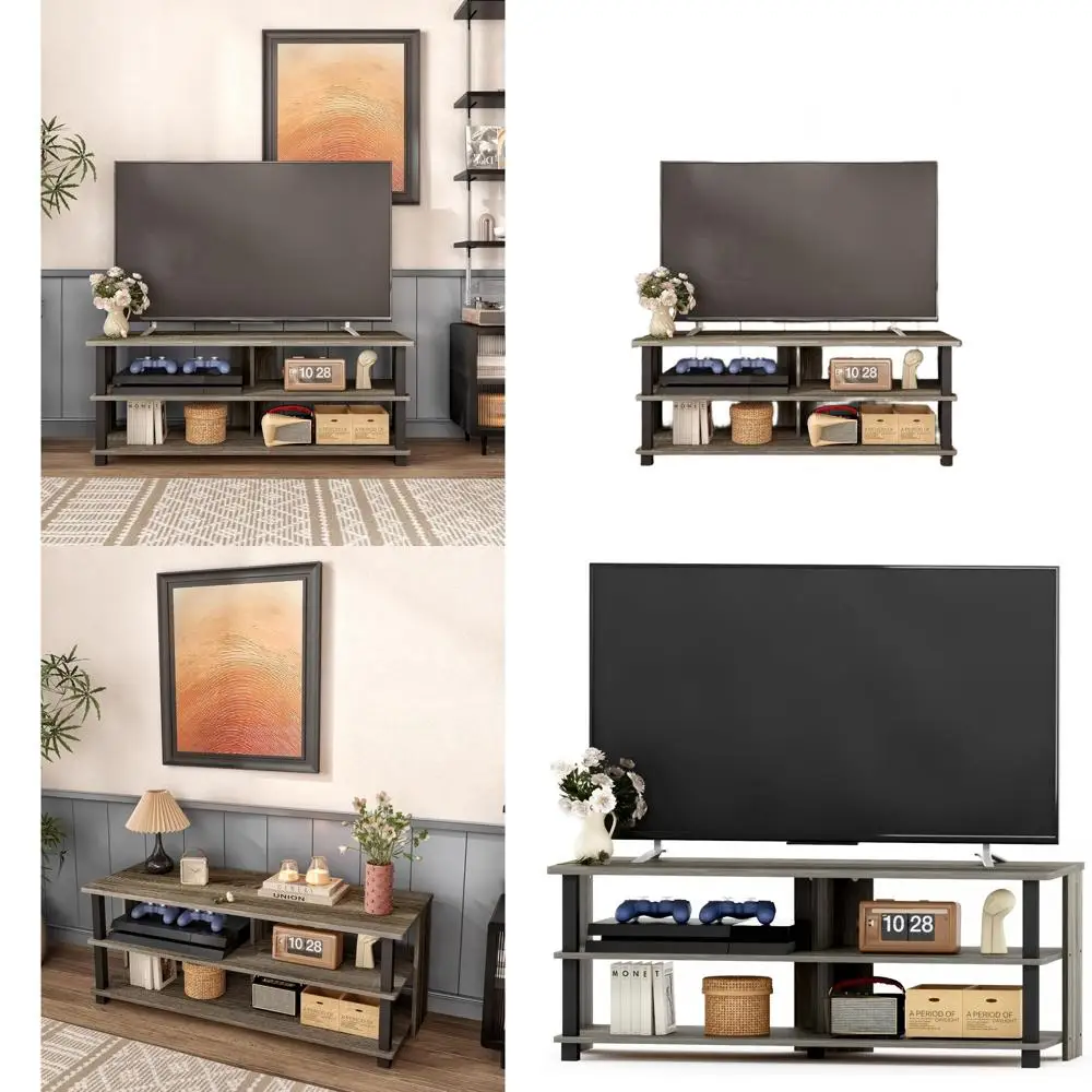 

Gray Three-Tier TV Stand for Living Room, Entertainment Center with 2 Shelves, Fits TVs up to 50