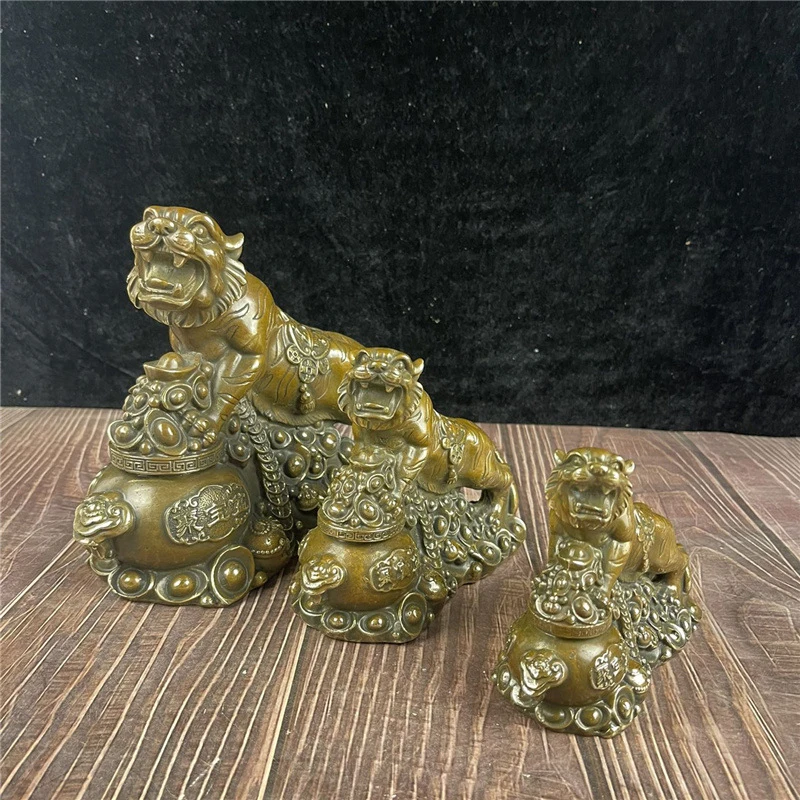 , copper , brass brown zodiac , treasure bowl tiger for home and office decoration