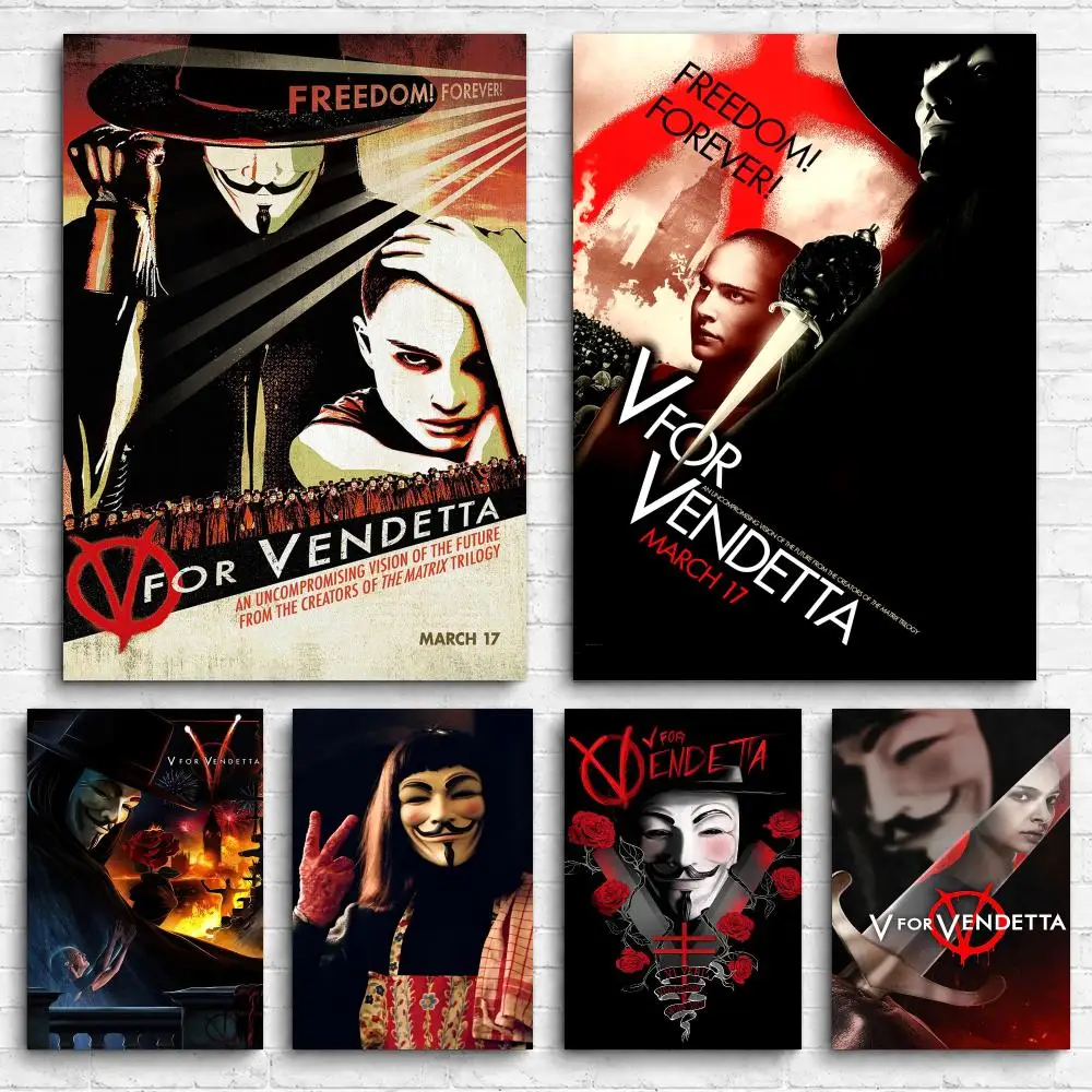 Movie V for V-Vendetta Framed Wall Painting Canvas Poster Ready to Hang Wall Art for Bedroom Living Room Home Decor Gift