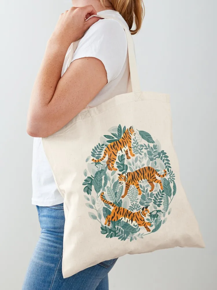 

Bengal Tiger Teal Jungle Tote Bag canvas bags Women's bag Canvas bag foldable reusable