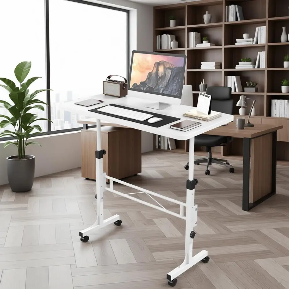 

Регулируемый по высоте мобильный стол-трансформер 32 дюйма на колесиках для портативного офиса и использования с тренажером для ходьбы - Белый