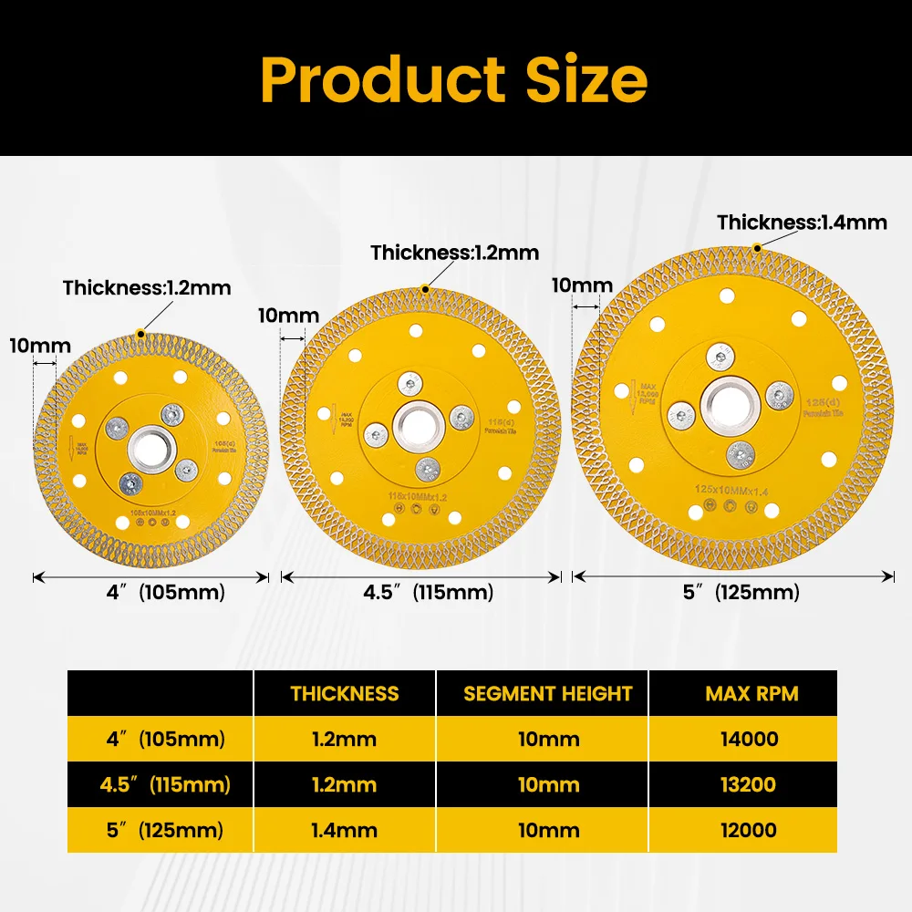 Super Thin Diamond Saw Blade 105 มม./115 มม./125 มม.5/8 "-11 หน้าแปลนสําหรับตัดกระเบื้องพอร์ซเลนเครื่องมือตัดหิน