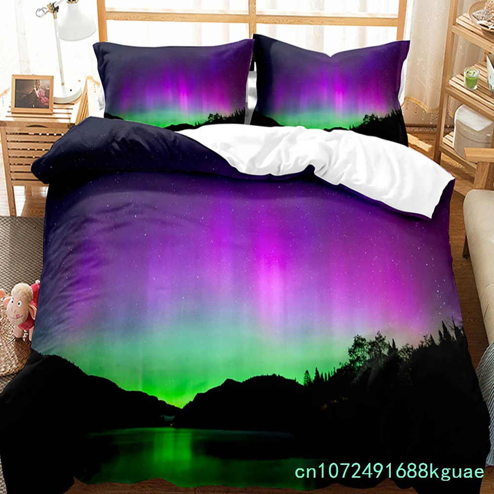 Northern Lights Duvet Cover Set King Full Size Natural Wonders Polyester Comforter Cover For Kids Teens Bedding Set Quilt Cover