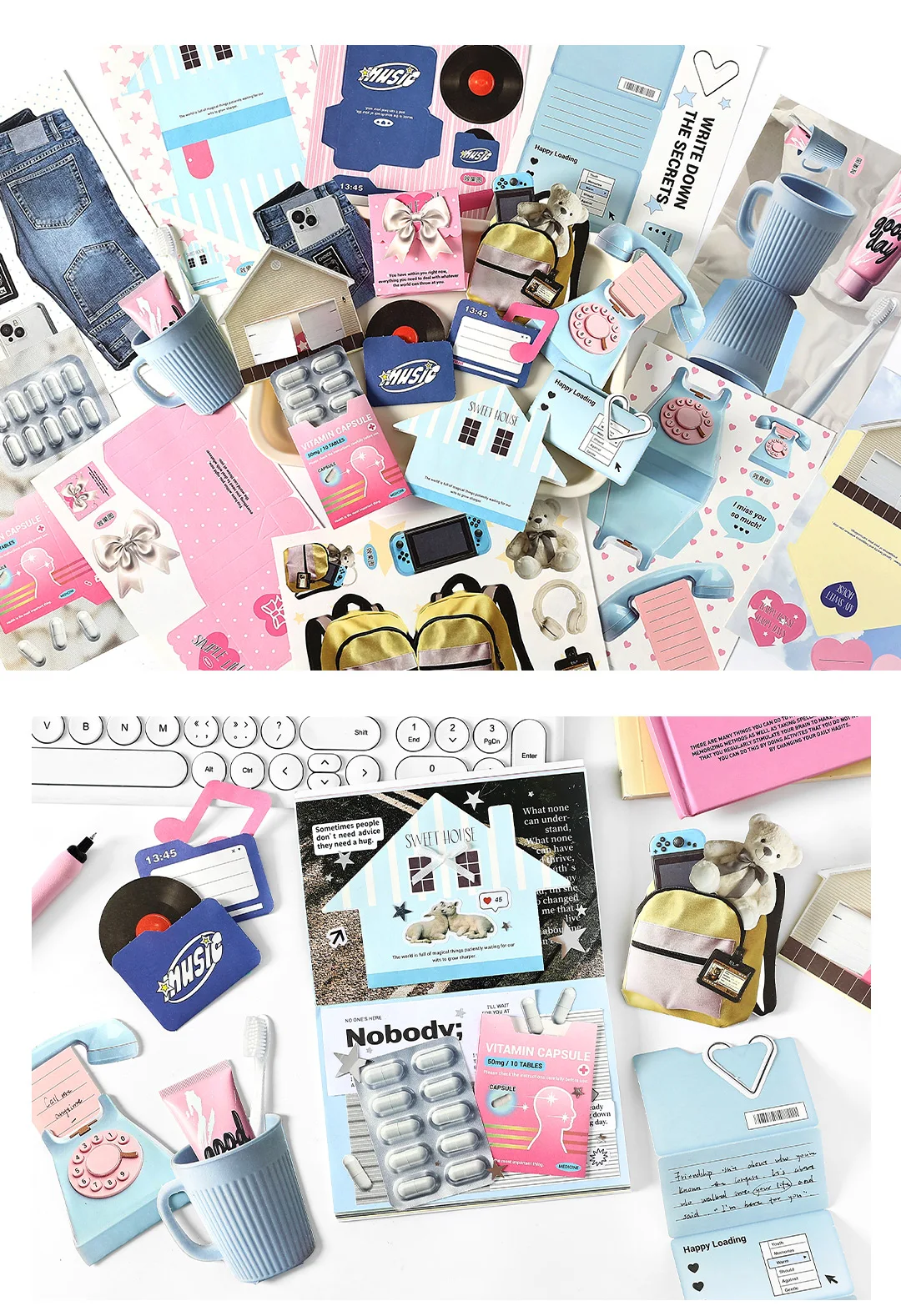 20 Blatt/Beutel, beschreibbare Haftnotizen, kreatives Muster mit Snacks, Desserts, Früchten, Alltagsmotiven, faltbare Notizen für Nachrichten und Begrüßungen – Detail 9