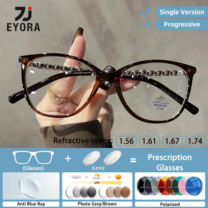 

EYORA Currents Cat Eye TR90 Full Rim Reading Glasses Myopia Eyewear Hyperopia Anti Blue Light Progressive Photochromic Eyewear