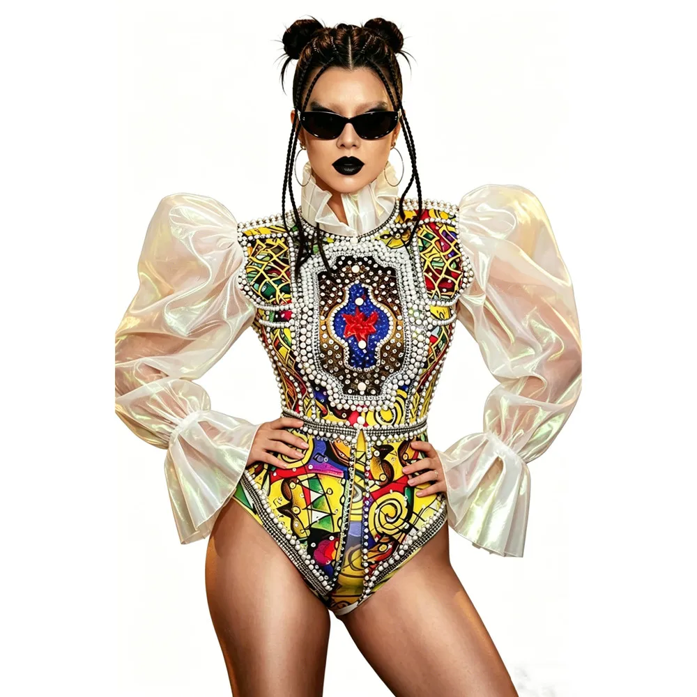 Bar Nightclub Singer Concert Sexy Stage Wear Sparkly Rhinestones Pearl Jacket Shorts Set Drag Queen Costume Performance Clothes