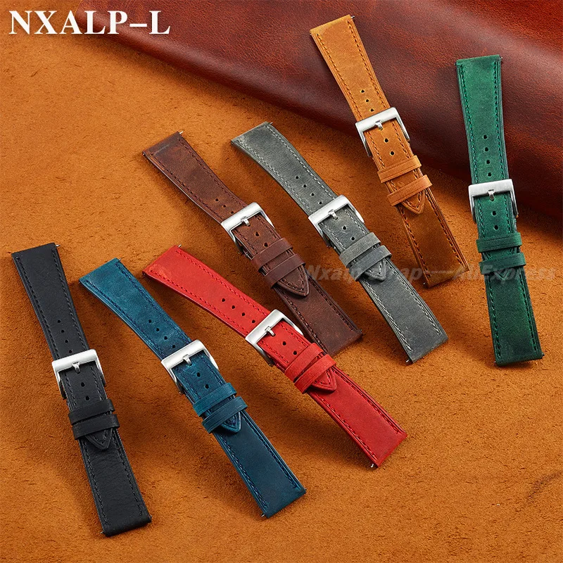 Bracelet de montre Vintage en cuir de vache, 18mm 19mm 20mm 21mm 22mm 24mm, Bracelet de montre à dégagement rapide pour Omega pour Bracelet de montre Seiko