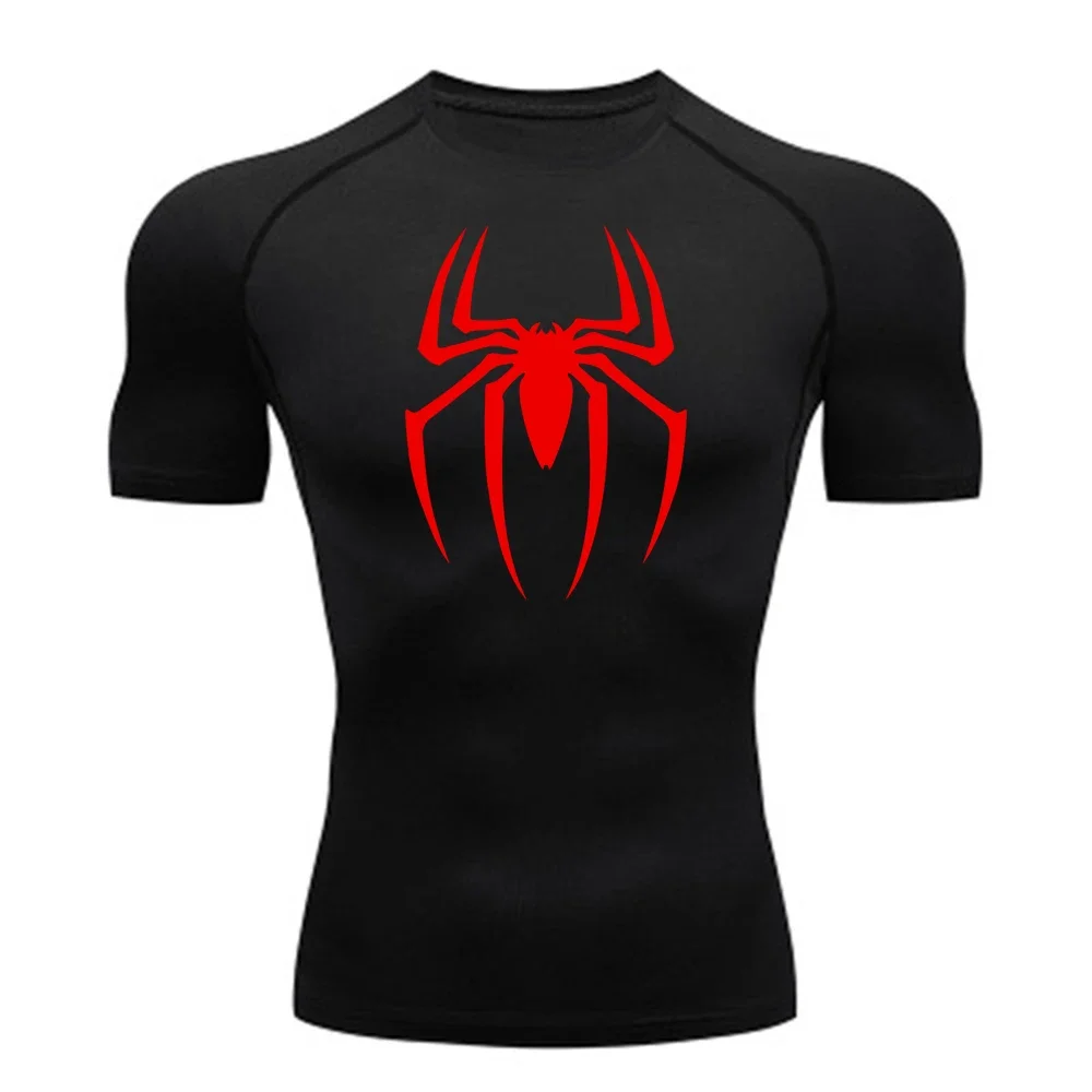 Men\'s Spider Print Compression Shirt, Quick Dry T-Shirt, Gym Running Jersey, Breathable Short Sleeve, Spring, Summer, M-3XL