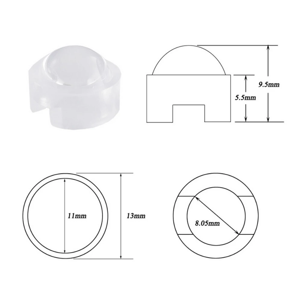1W/3W/5W Imitation Luminous Lamp Beads Lens Convex 13MM Diameter 15/30/60/90 Degrees Beam Angle for Lighting