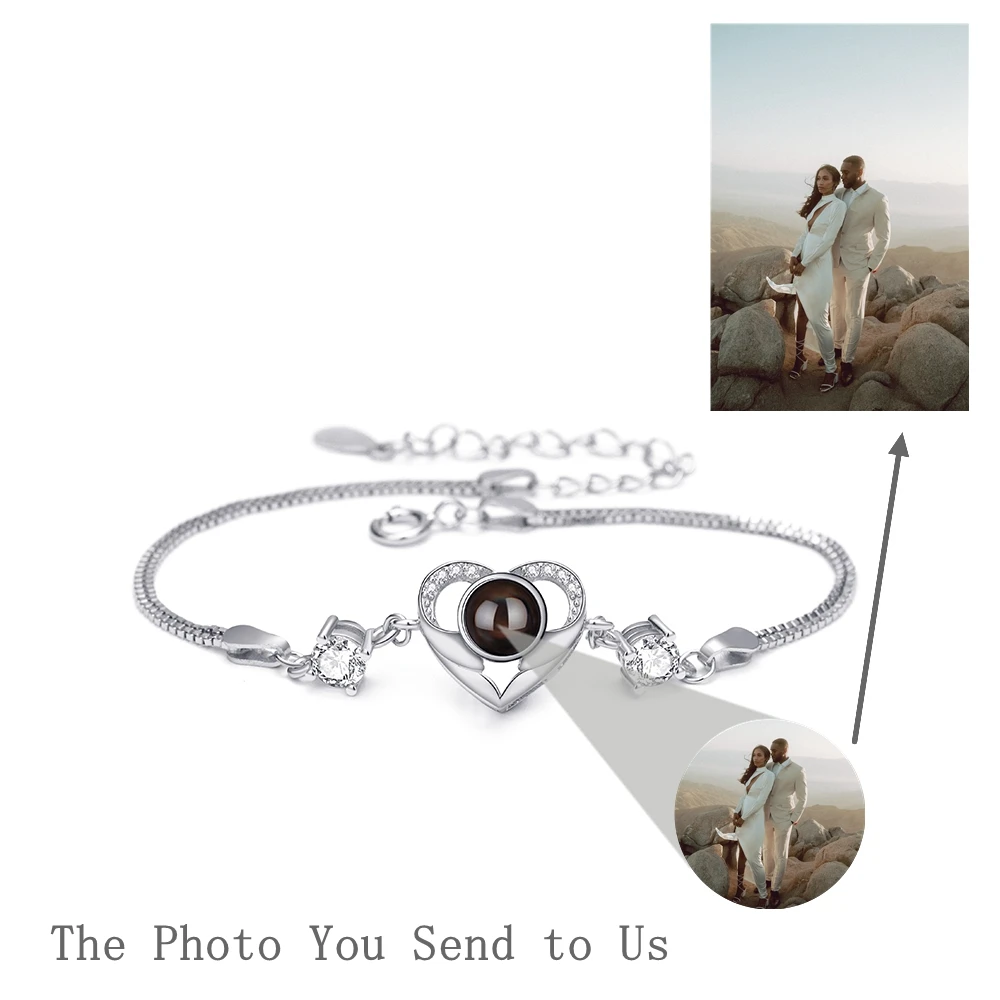 

Персонализированные браслеты из стерлингового серебра 925 пробы с фотографией на заказ, кулон с короной, проекционный фото-браслет для женщин, любовника, матери, ювелирные изделия