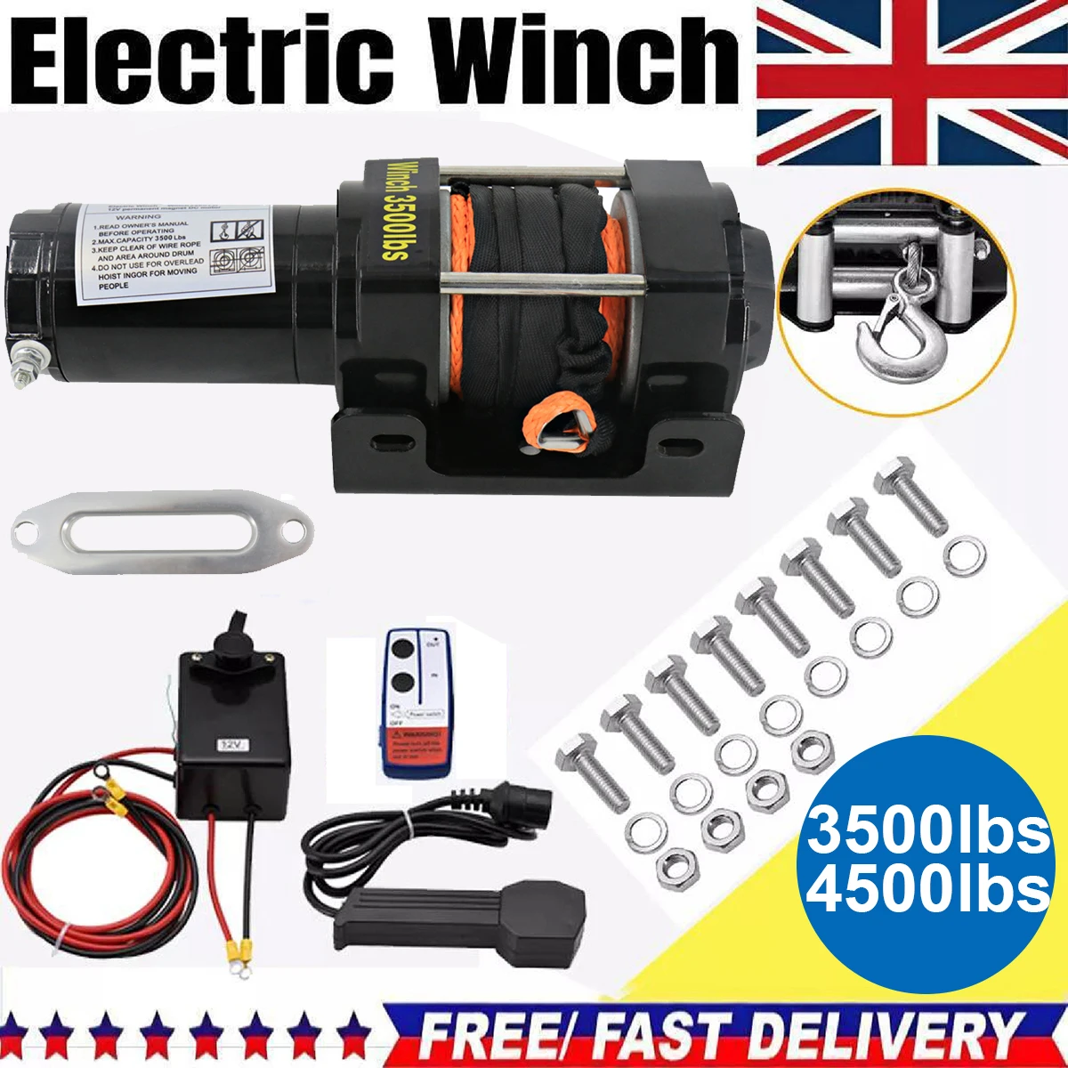 3500LB Electric Winch 12V Wireless Remote + Synthetic Rope for Jeep SUV Recovery