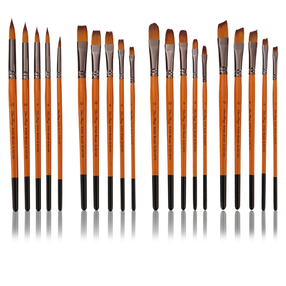 

5pcs Painting Brushes Set with Black Tail Red Handle for Watercolor Artist Drawing Nylon Wool Beginner Student