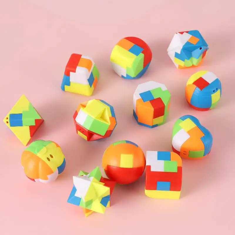 12Pcs Brain Teaser Game 3D Puzzle Luban Lock Keychain Magic Mini Cube Children Educational Toys For Kids Adult Antistress
