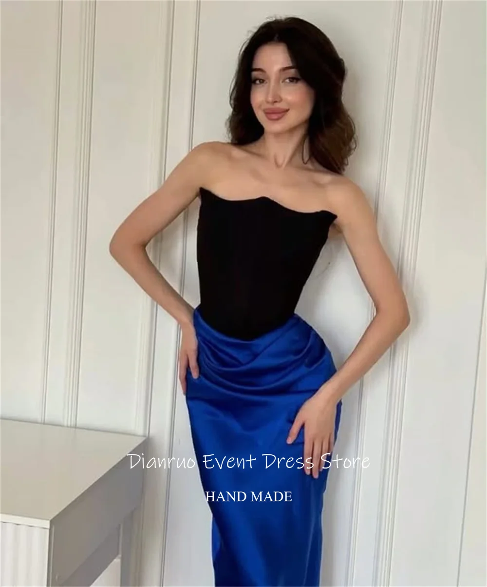 Dianruo ruched sereia sem alças vestidos de noite longo cetim bodycon vestidos de baile plissado digno vestido de festa de casamento personalizado