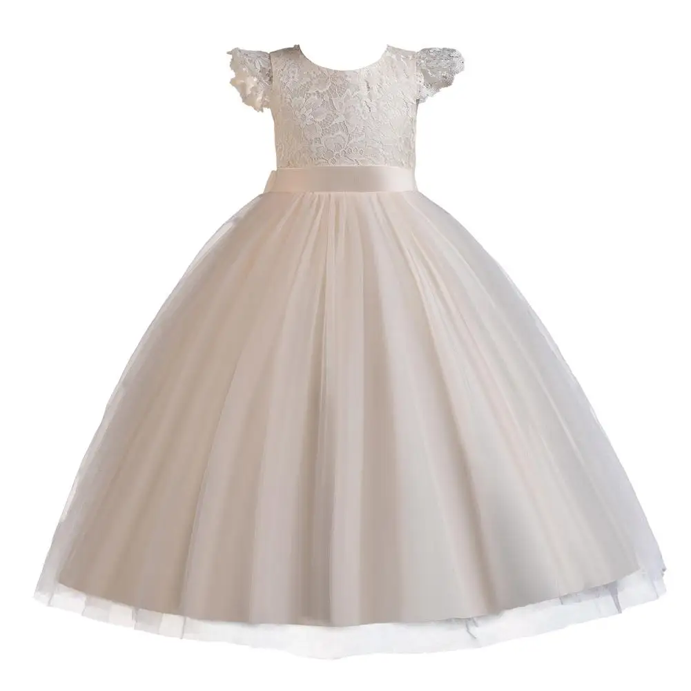 New Princ Long Dr for Girls Birthday Par  Knot Tulle Skirt Flower Girl Costume Wedding Dr Children's Clothes