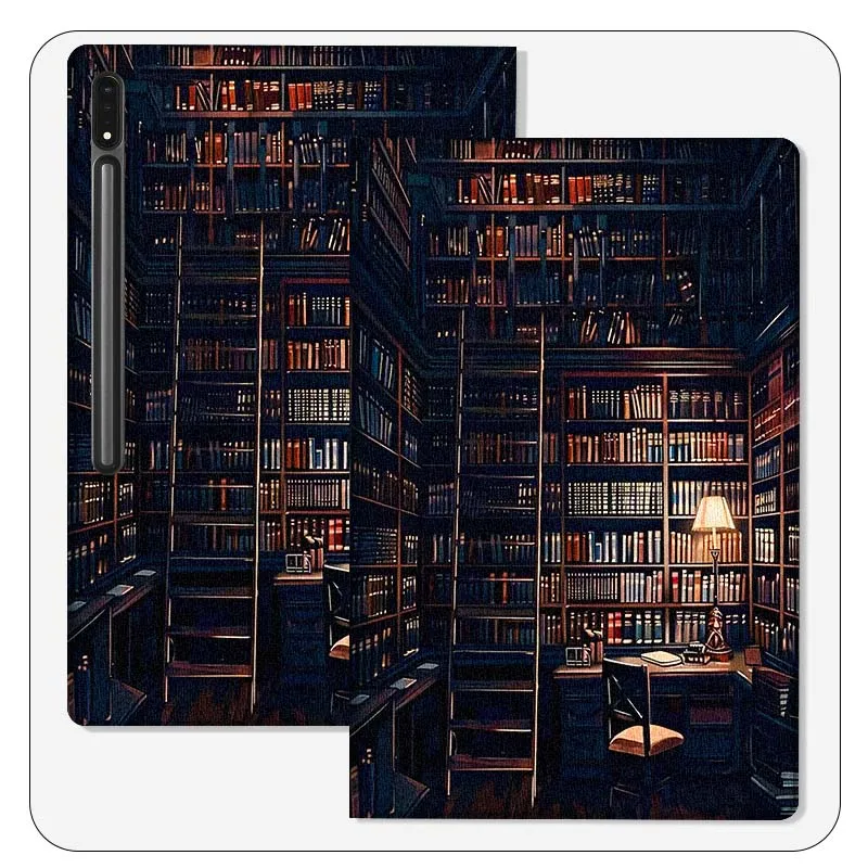 

Retro Book Bookshelf Art For Samsung Galaxy Tab S9 S10 S6 S7 S8 FE Plus Lite Inch Foldable Cover Tablet Case