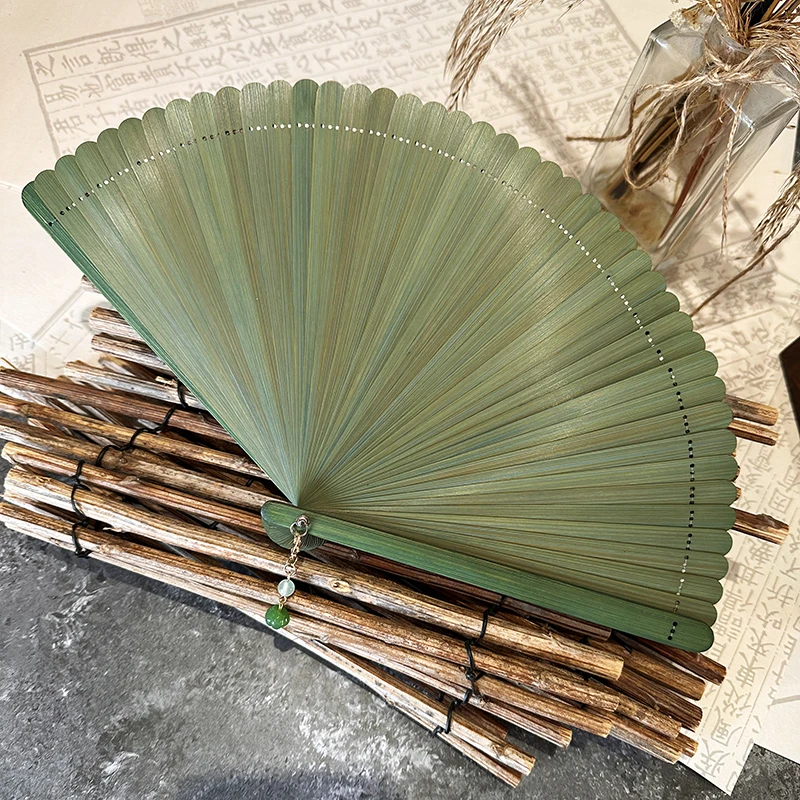 Zhimo Creative Elegant Bamboo Folding Fan Craft Fan Solid Color Fan Hanfu Ancient Style Simple Fashion Retro Bamboo Green