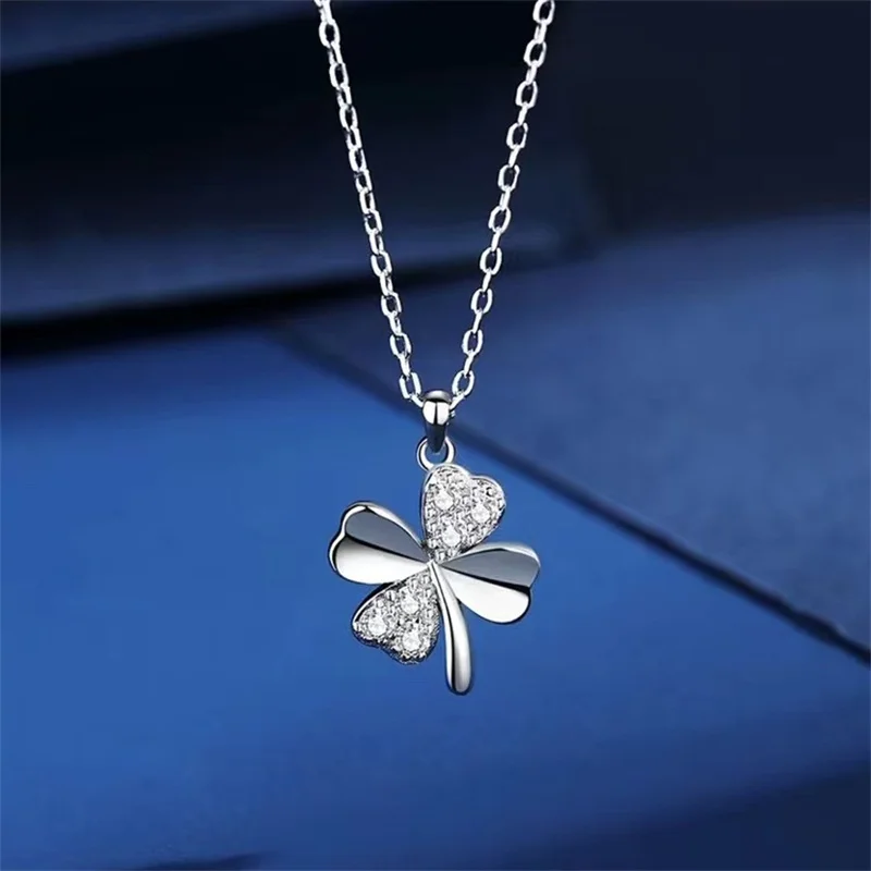 Lucky four-leaf Clover Necklace Female Jewelry Simple Temperament Clavicle Chain 925 Silver Pendant Women Party Accessories