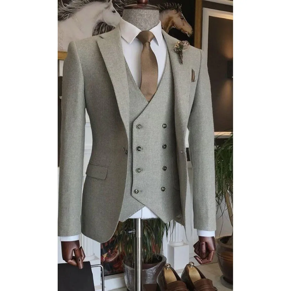 

Grey Evening Men Suits Banquet Celebrity Prom Party Fashion Classic High Quality Notch Collar 3 Pieces Jacket Pants Vest Male