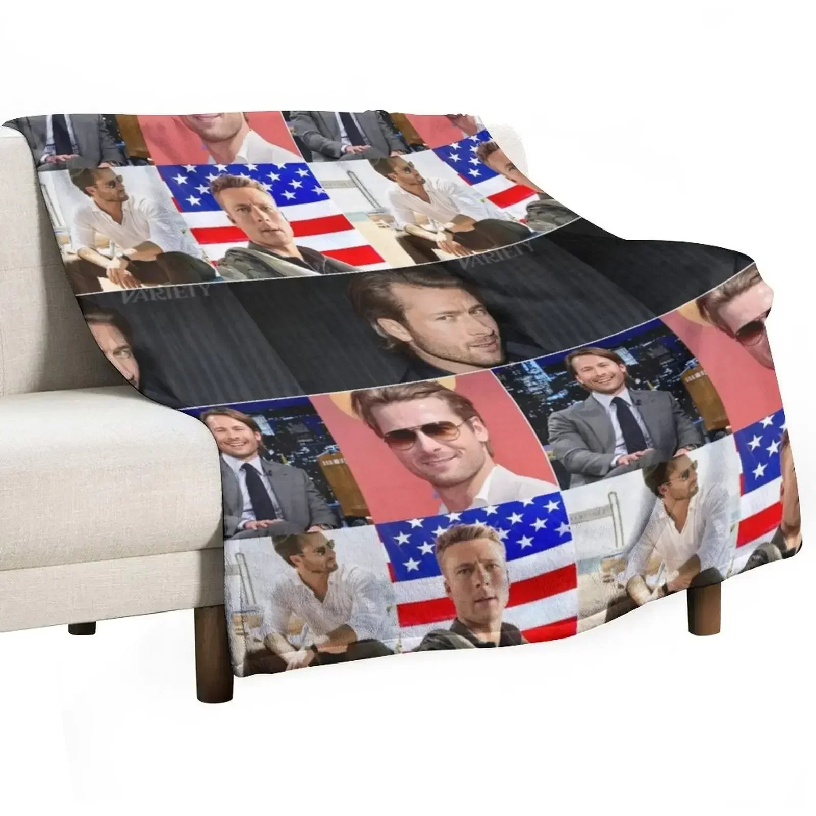 

Glen Powell American actor Cool Photos Compilation Collage - 1 Throw Blanket Bed Fashionable Plush Blankets