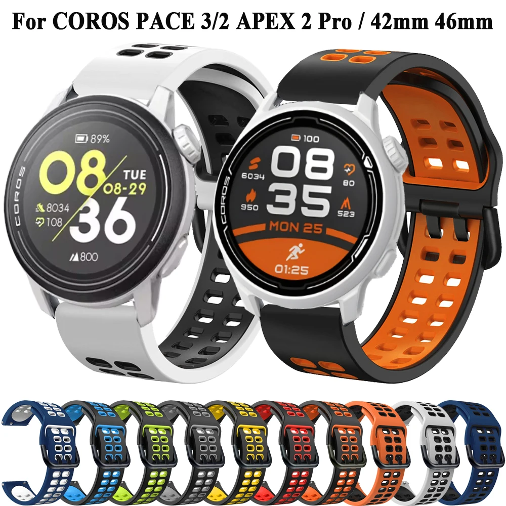 

For COROS PACE 3 Two-Tone Sport Silicone Watchband Strap For COROS APEX 2 Pro/PACE 2 Wristband APEX 46mm 42mm Bracelet Watchbelt