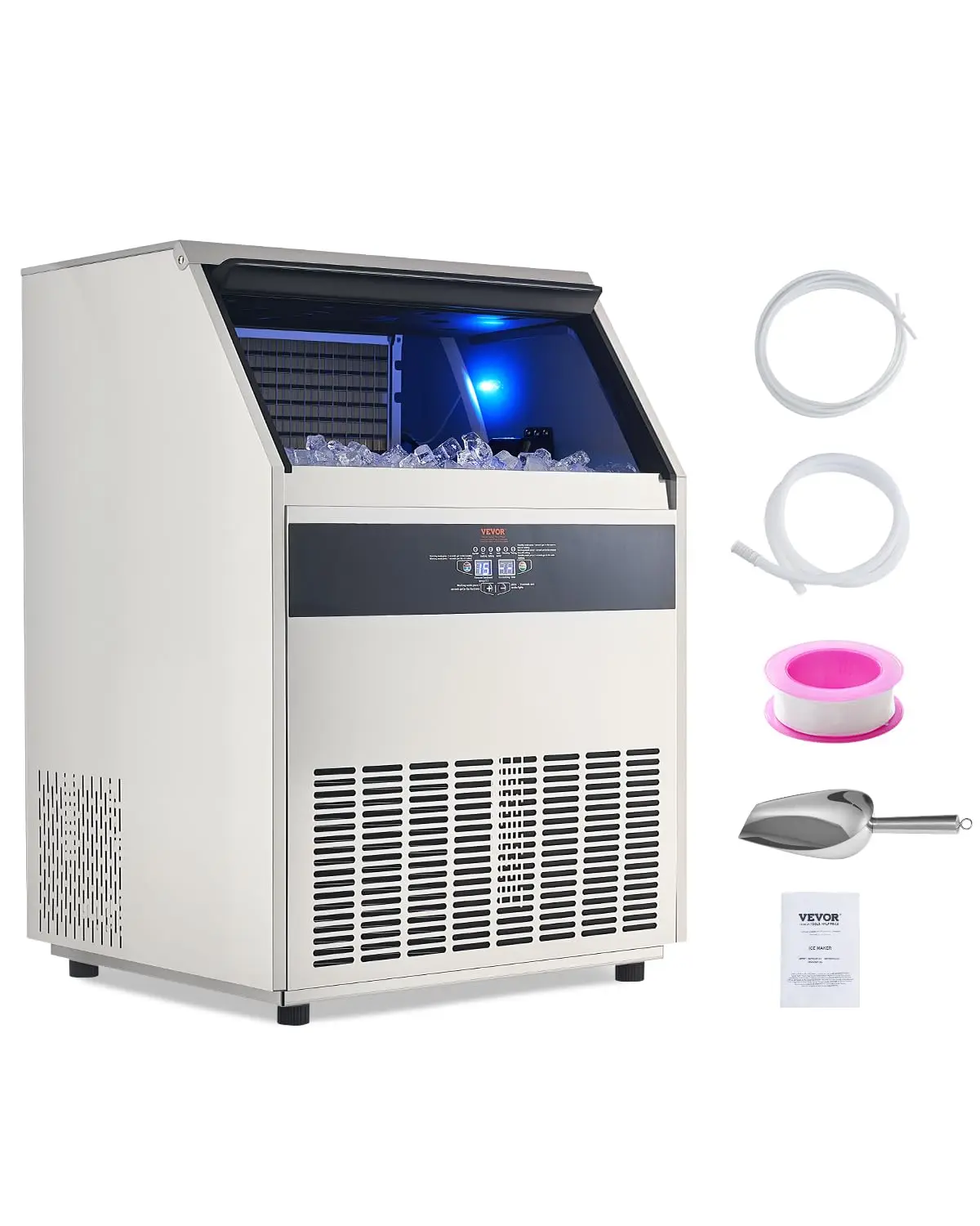 

Commercial Ice Maker 440lb 24h Ice Maker Storage Capacity 120lbs 160 Ice Cubes in 15min LED Digital Display Freestanding Self
