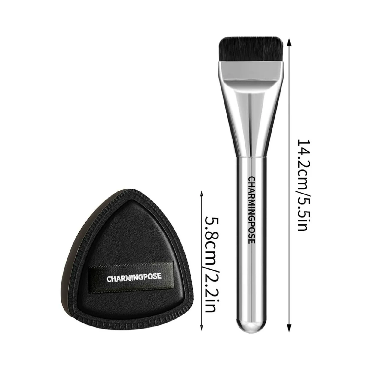 Ultra-Thin No-Mark Concealer Applicator Tool 3-in-1 Set | Flat Head Foundation Brush & Black Makeup Puff Blender Sponge for Flaw