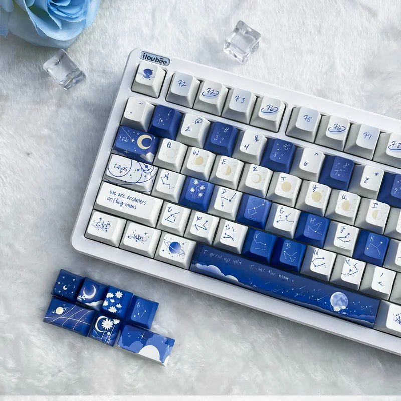 Starry Sky Transparent Keycaps Cherry Moa Xda High Round Pbt Thermal Sublimation Blue Premium Mechanical Keyboard Keycaps Gifts