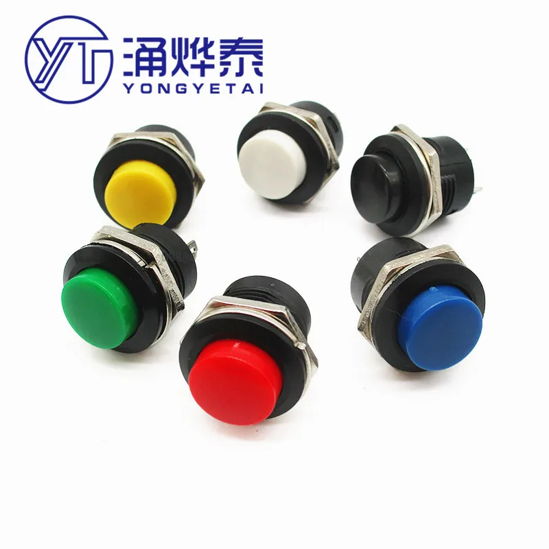 

YYT 5PCS R13-507 Red Green Yellow White Black Blue Lockless Switch Self-Reset Key Switch Button Jog Switch 16MM