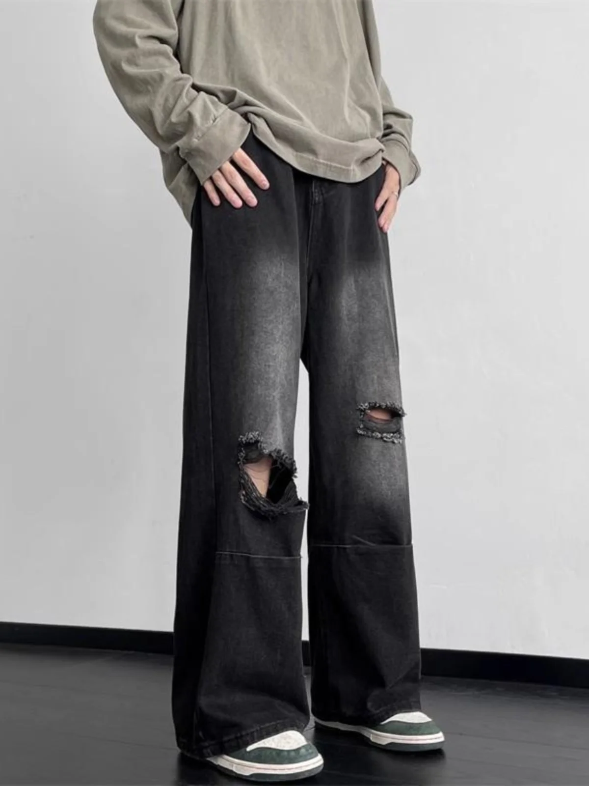 ウェイド・ブラ・イー デニムジーンズ メンズ レディース ルーズ ストレート ワイドレッグパンツ ヴィンテージ アメリカン ハイストリート スレ ターンド ドラ ウィメンズ...