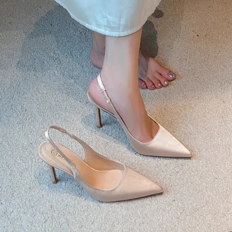 Women 2025 New French Stiletto Back Empty Sexy Light Slip Lace-Up Sandals Pointed Toe High Heels