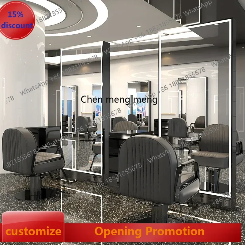 new Hair Salon Mirror with Light Special-Shaped Floor Mirror Barber Shop Dressing Table Single-Sided Wall Hanging Full-Length Mi