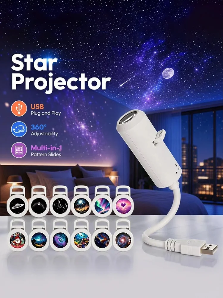 USB Lampka Nocna Gwieździste Niebo HD Inteligentny Dynamiczny Holograficzny Projektor Światła Projektor Galaktyki Filmy Oświetlenie Atmosfery Samochodu Bestseller — 2