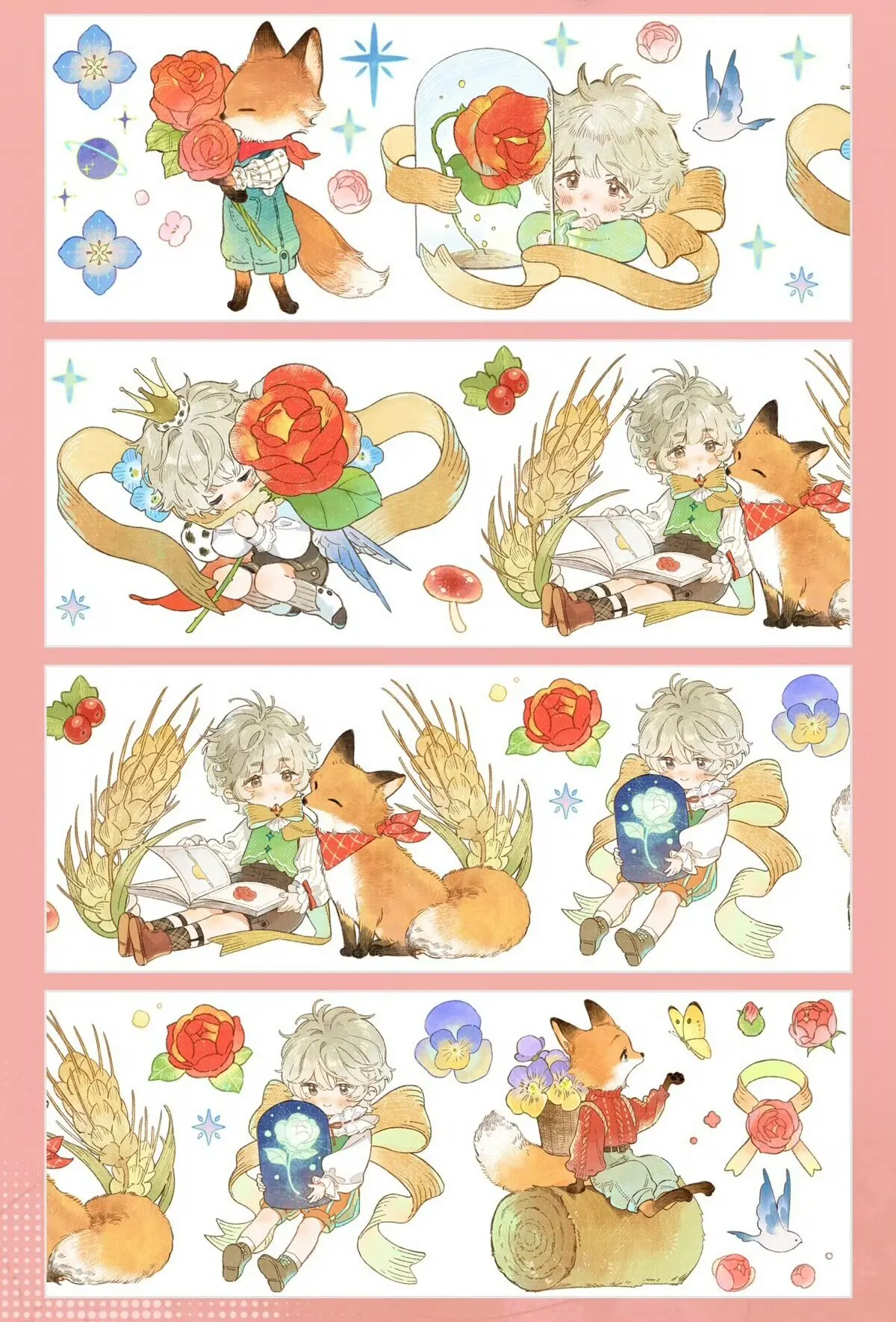 SHINE Washi Pet Tape Glimmer Wheat Field Rose Bakery Delphinium Floral Decorative Sticker for Journal Scrapbooking DIY